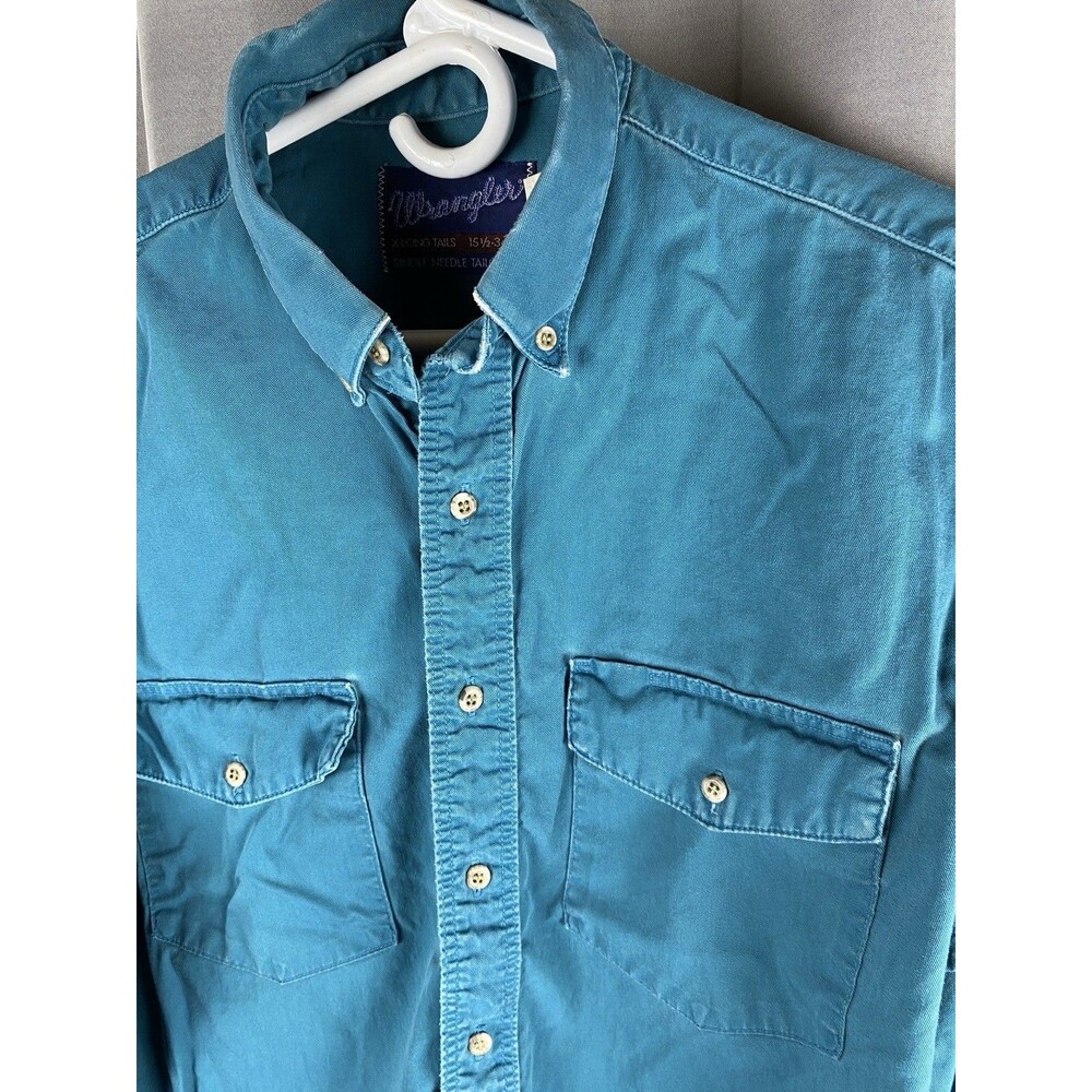 Vintage Wrangler Men's Sz M  Teal X Long Tail Long Sleeve Western Shirt - Picture 3 of 14